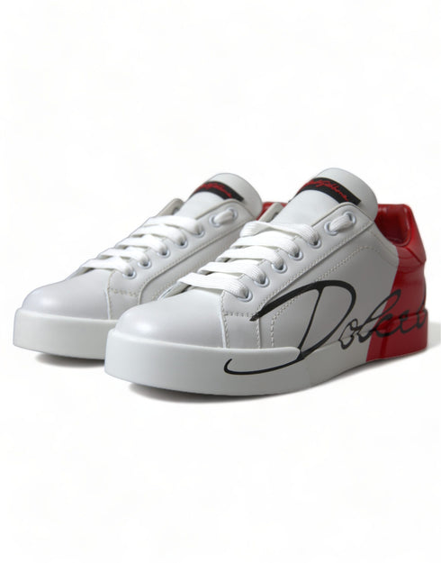 Dolce & Gabbana Portofino Sneakers Shoes – White & Red Leather Low Tops for Women