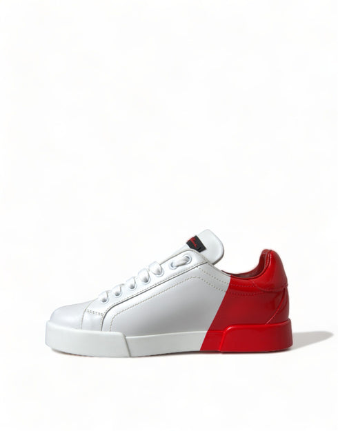 Dolce & Gabbana Portofino Sneakers Shoes – White & Red Leather Low Tops for Women