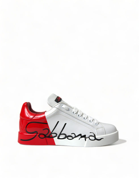 Dolce & Gabbana Portofino Sneakers Shoes – White & Red Leather Low Tops for Women