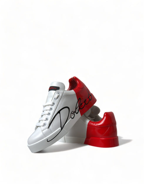Dolce & Gabbana Portofino Sneakers Shoes – White & Red Leather Low Tops for Women