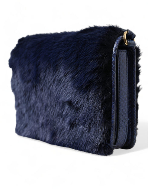 Dolce & Gabbana Lily Twist Shoulder Bag – Dark Blue Mink Fur & Ayers Leather Crossbody for Women