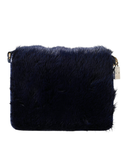 Dolce & Gabbana Lily Twist Shoulder Bag – Dark Blue Mink Fur & Ayers Leather Crossbody for Women