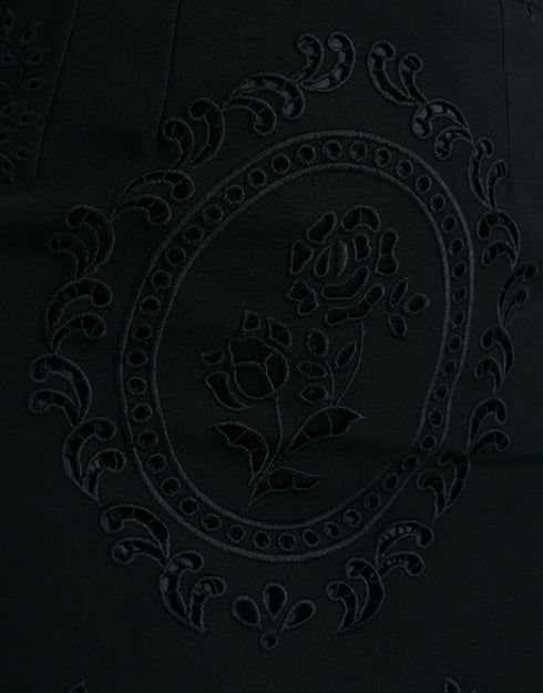 Dolce & Gabbana Black Floral Lace Viscose Bodycon Midi Dress