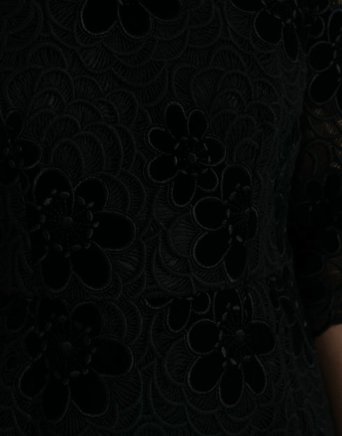 Dolce & Gabbana Black Floral Lace Cotton Bodycon Dress