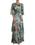 Dolce & Gabbana Blue Floral Print Tiered Long Maxi Dress