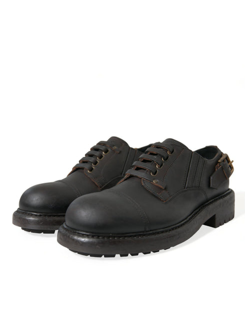 Dolce & Gabbana Brown Leather Lace Up Derby Men Dress Shoes