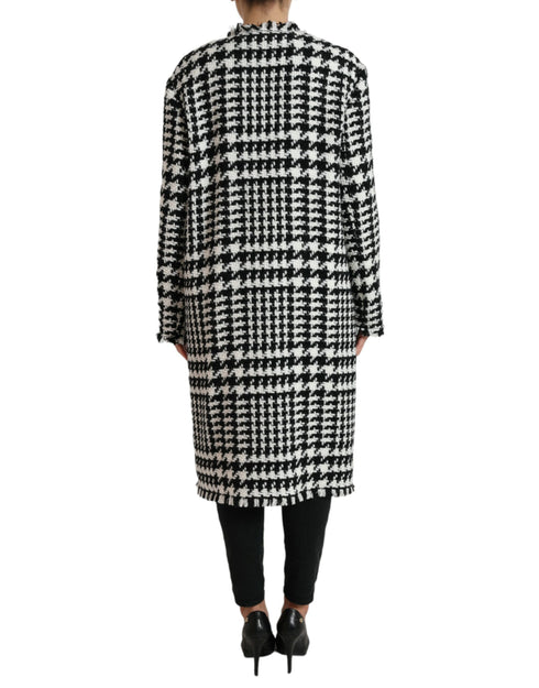 Dolce & Gabbana Black White Houndstooth Trench Coat Jacket