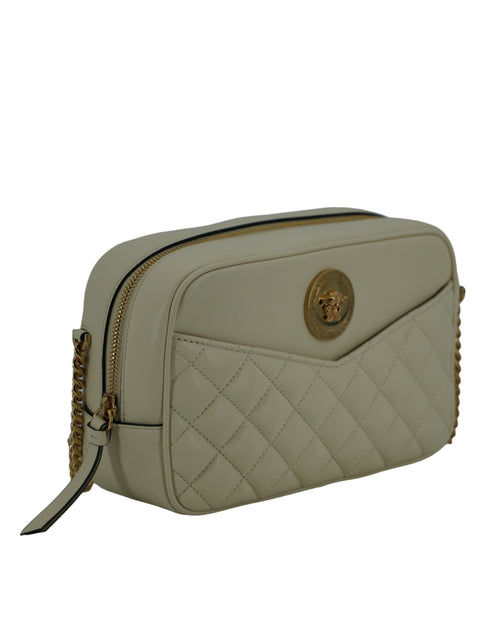Versace White Quilted Lamb Leather Camera Shoulder Bag for Women