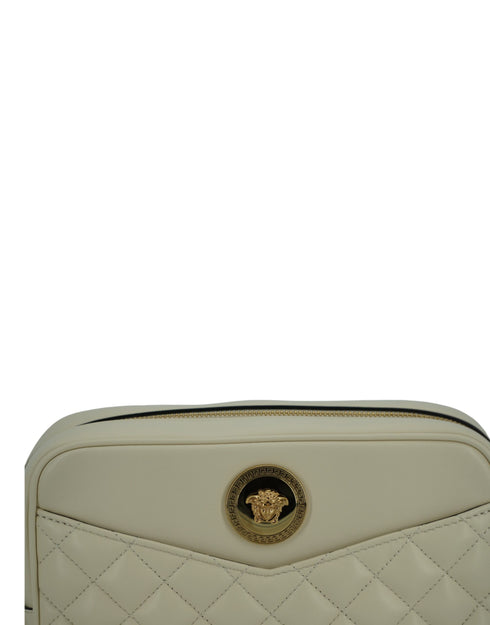Versace White Quilted Lamb Leather Camera Shoulder Bag for Women