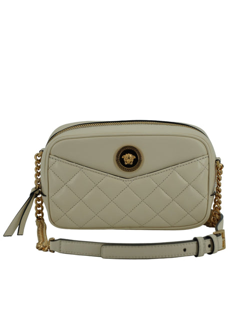 Versace White Lamb Leather Camera Bag for Women – Elegant Crossbody