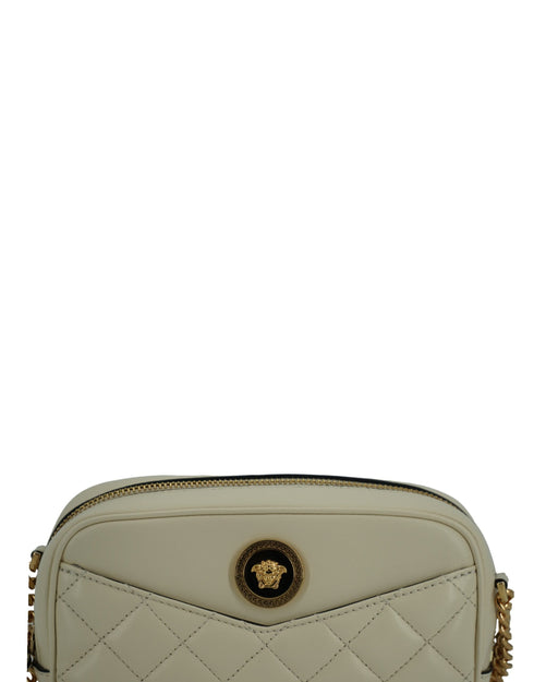 Versace White Lamb Leather Camera Bag for Women – Elegant Crossbody