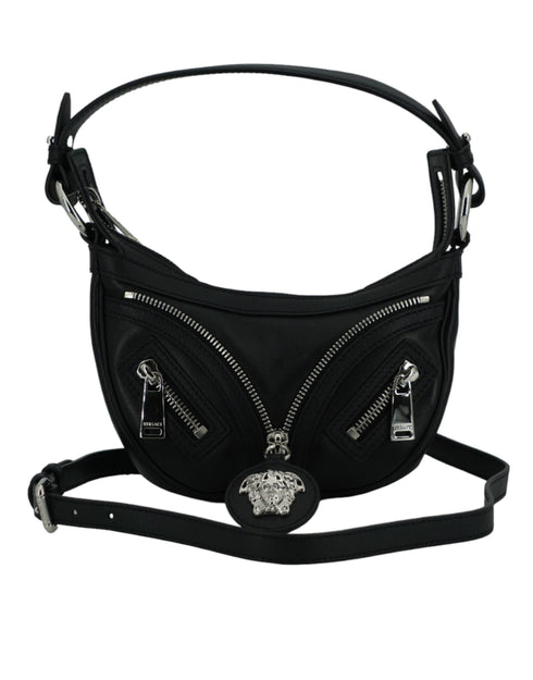 Versace Black Calf Leather Mini Hobo Shoulder Bag for Women