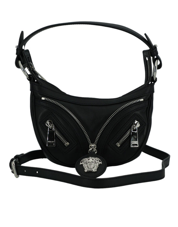 Versace Black Calf Leather Mini Hobo Shoulder Bag for Women
