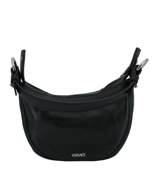 Versace Black Calf Leather Mini Hobo Shoulder Bag for Women