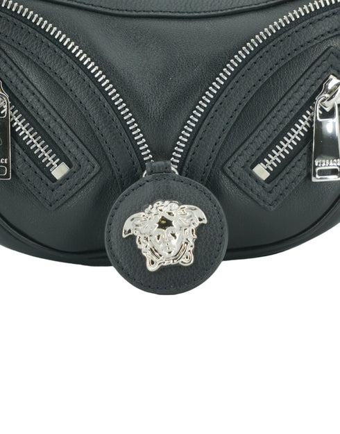 Versace Black Calf Leather Mini Hobo Shoulder Bag for Women