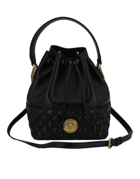 Versace Medusa Bucket Shoulder Bag – Elegant Black Lamb Leather with Gold Hardware for Women
