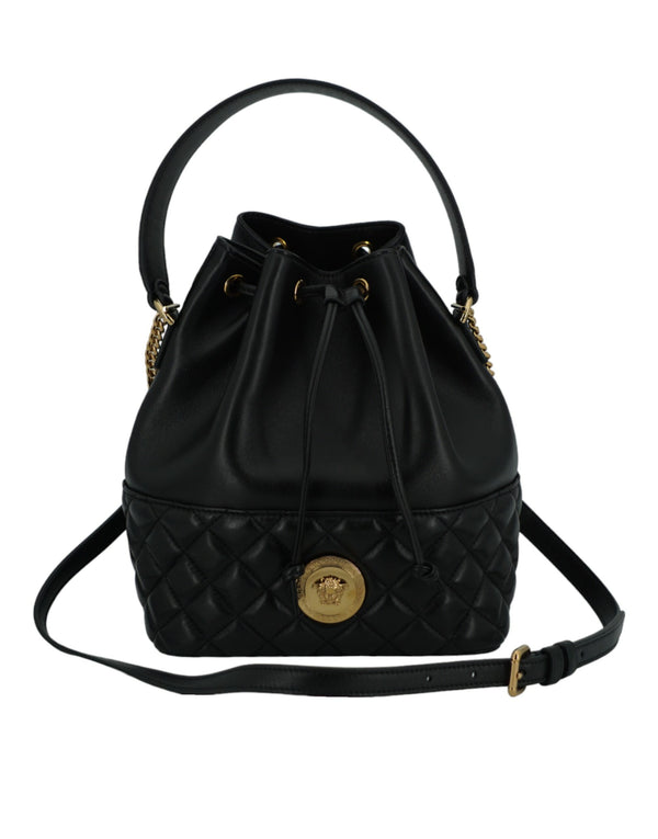 Versace Medusa Bucket Shoulder Bag – Elegant Black Lamb Leather with Gold Hardware for Women