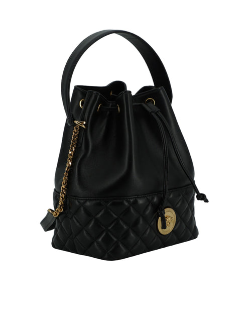 Versace Medusa Bucket Shoulder Bag – Elegant Black Lamb Leather with Gold Hardware for Women