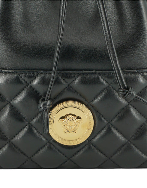 Versace Medusa Bucket Shoulder Bag – Elegant Black Lamb Leather with Gold Hardware for Women