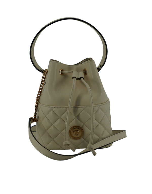 Versace Small Bucket Shoulder Bag White Lamb Leather Women's