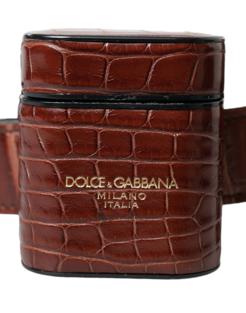 Dolce & Gabbana Brown Alligator Leather AirPods Case and Coin Purse Wallet