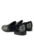 Dolce & Gabbana Black Floral Slippers Men Loafers Dress Shoes