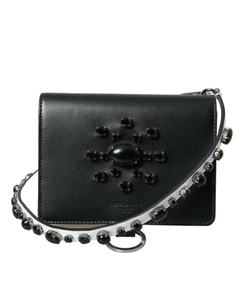 Dolce & Gabbana Crystal-Embellished Cardholder Wallet Black Calf Leather Women