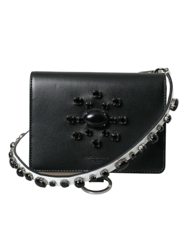 Dolce & Gabbana Crystal-Embellished Cardholder Wallet Black Calf Leather Women