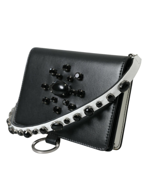 Dolce & Gabbana Crystal-Embellished Cardholder Wallet Black Calf Leather Women