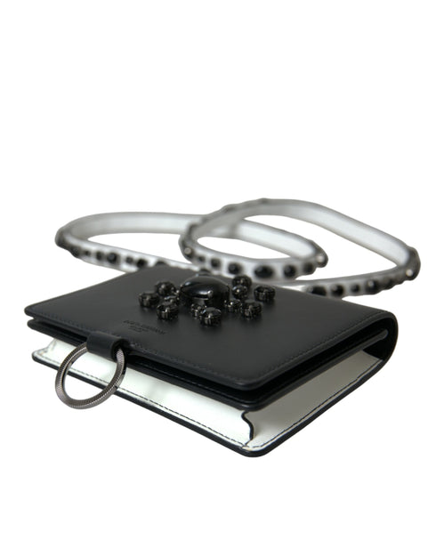 Dolce & Gabbana Crystal-Embellished Cardholder Wallet Black Calf Leather Women