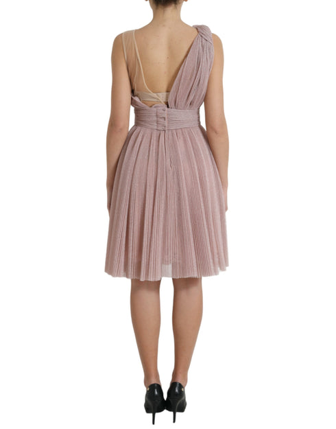 Dolce & Gabbana Light Lilac Pleated Lame Tulle One Shoulder Dress