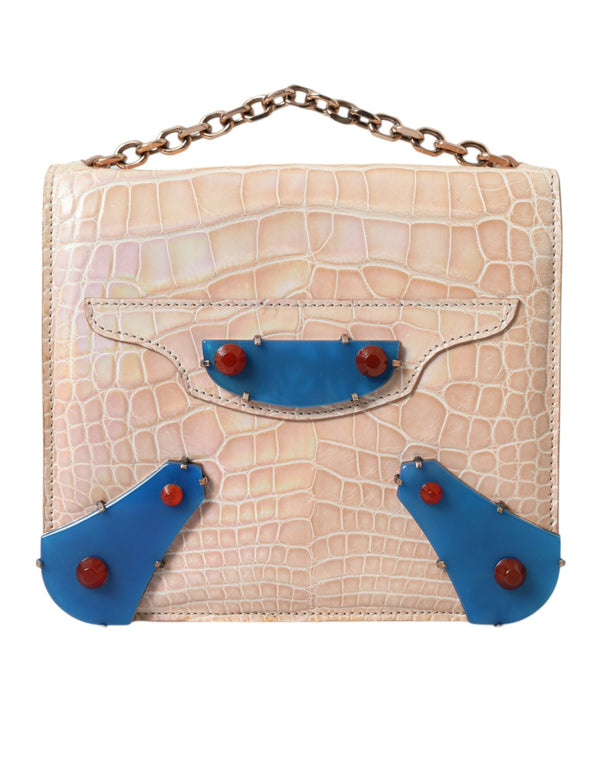 Balenciaga Neo Classic Chain Mini Bag – Beige & Blue Crocodile Leather – Women’s