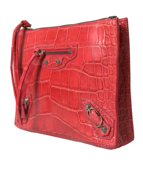 Balenciaga Exotic Red Alligator Leather Paper Postcard Clutch - Women’s