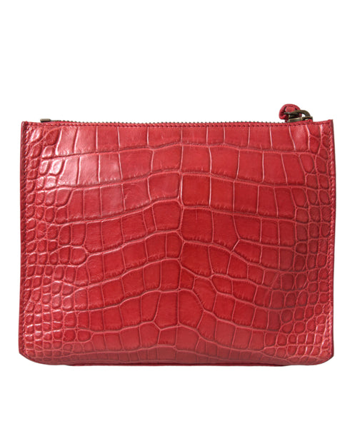 Balenciaga Exotic Red Alligator Leather Paper Postcard Clutch - Women’s