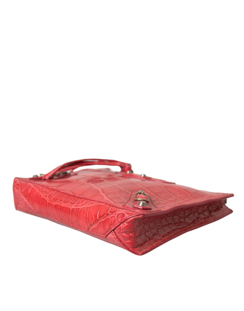 Balenciaga Exotic Red Alligator Leather Paper Postcard Clutch - Women’s