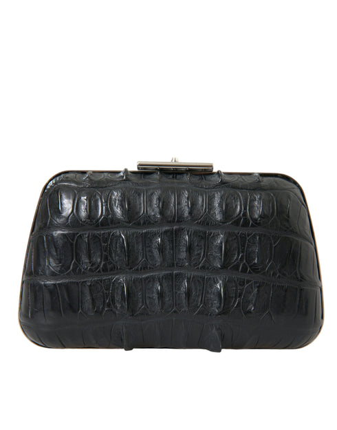 Balenciaga Elegant Black Crocodile & Lamb Leather Evening Clutch – Women