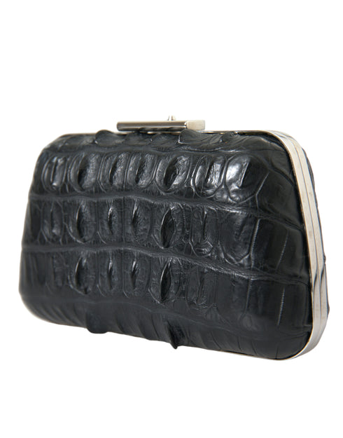 Balenciaga Elegant Black Crocodile & Lamb Leather Evening Clutch – Women