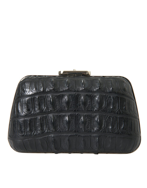 Balenciaga Elegant Black Crocodile & Lamb Leather Evening Clutch – Women