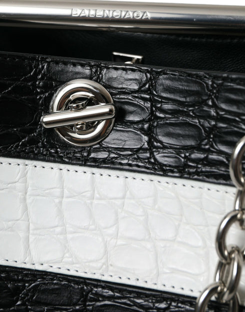 Balenciaga Chic Crocodile Leather Maxi Black & White Bucket Bag for Women