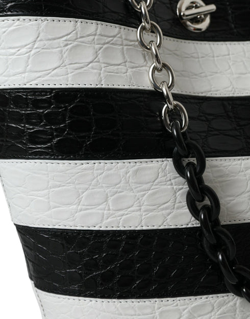 Balenciaga Chic Crocodile Leather Maxi Black & White Bucket Bag for Women