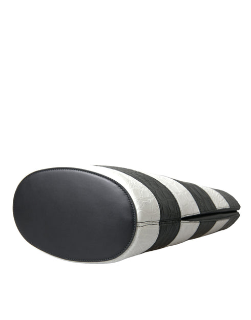 Balenciaga Chic Crocodile Leather Maxi Black & White Bucket Bag for Women