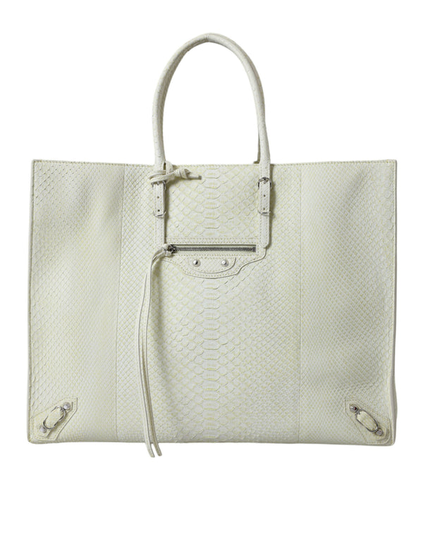 Balenciaga Papier A4 Python Leather Tote White Yellow Women’s