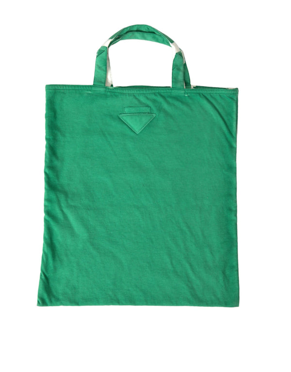 Prada Green Jersey Fabric Logo Shoulder Shopping Tote Bag for Women