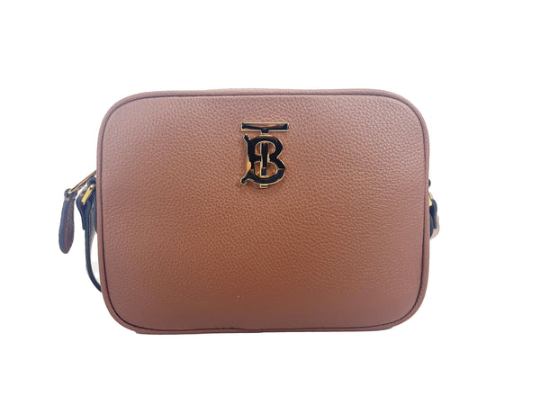 Burberry Small TB Logo Camera Crossbody Bag Tan Leather Women's