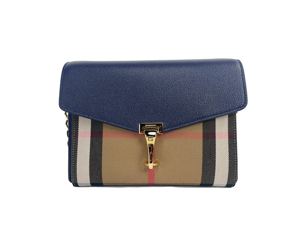 Burberry Small Macken Regency Blue House Check Leather Crossbody Bag for Women