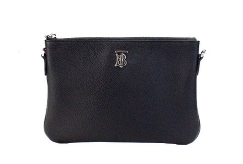 Burberry Peyton Monogram Black Grainy Leather Crossbody Pouch Bag for Women