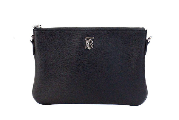 Burberry Peyton Monogram Black Grainy Leather Crossbody Pouch Bag for Women