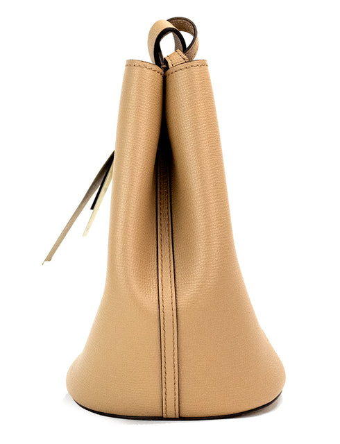 Burberry Lorne Small Camel Pebbled Leather Bucket Bag for Women