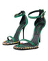 Dolce & Gabbana Green Snakeskin Leather Crystal Embellished Ankle Strap High Heel Sandals Women