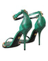 Dolce & Gabbana Green Snakeskin Leather Crystal Embellished Ankle Strap High Heel Sandals Women